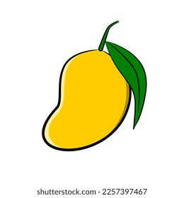 Frutos de mango amarillo con una hoja aislada en fondo blanco.
