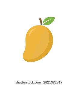 Yellow mango with green leaf attached