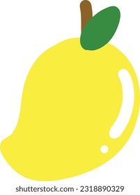 Gelbe Mango mit grünem Blatt. Handzeichner-Cartoon.