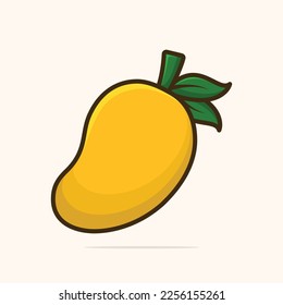 Yellow mango with a leaf cartoon sticker