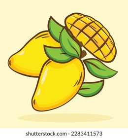 Gelbe Mango-Vektorgrafik | Frisches tropisches Obst | Asia Fruchtcartoon
