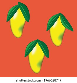 yellow mangoes with leafs  and orange background