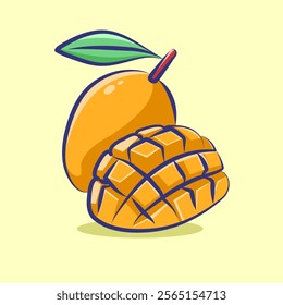 yellow mangoo and open it fruits vector cartoon design for elements, clipart and sticker