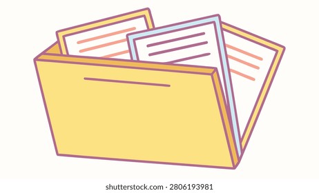 Yellow manila folder with papers and pastel colored lines