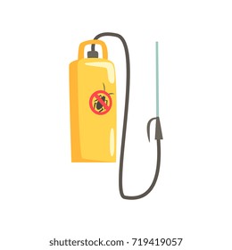 Yellow manual sprayer for extermination of insects, pest control service cartoon vector illustration
