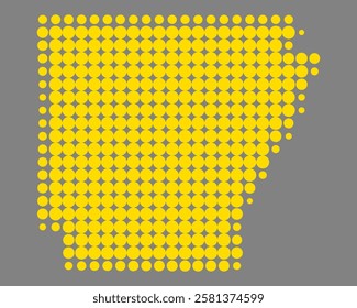 Yellow map of Arkansas on gray