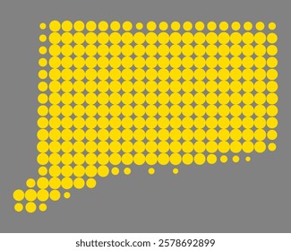 Yellow map of Connecticut on gray