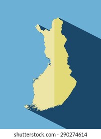 yellow map of finland with long shadow