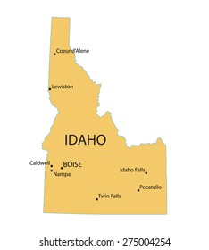 Yellow Map Idaho Indication Largest Cities Stock Vector (Royalty Free ...