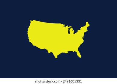 Mapa amarillo aislado sobre fondo azul oscuro de la Country Estados Unidos - Ilustración vectorial