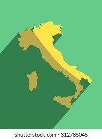 yellow map of italy with long shadow vector icon
