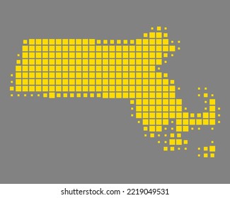 Yellow map of Massachusetts on gray