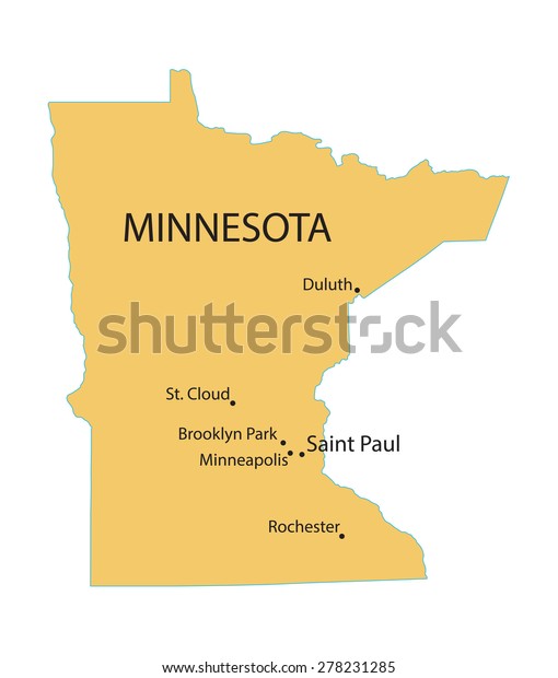 Yellow Map Minnesota Indication Largest Cities Stock Vector