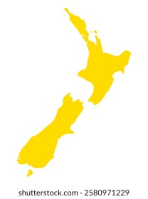 Yellow map of New Zealand