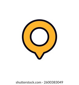 Yellow map pin icon with bold black outline, symbolizing navigation and location finding tools.