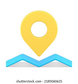 Yellow map pin location mark delivery transportation navigation marker address route pushpin realistic 3d icon vector illustration. Destination positioning locate GPS tag cartography indicator pointer