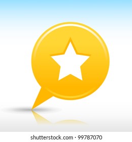 Yellow map pin with star sign. Satin round web internet button icon with drop gray shadow and colored reflection on white background. Vector saved in 10 eps. See more design elements in my gallery