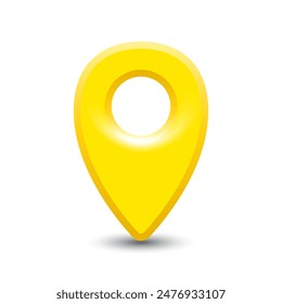 Alfiler de mapa amarillo. Vector Clipart 3D aislado sobre fondo blanco.