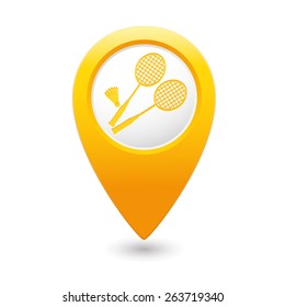 Yellow map pointer with badminton icon.