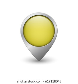 Yellow map pointer  with metal frame and shadow
