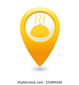 Yellow map pointer with restaurant icon. Vector illustration