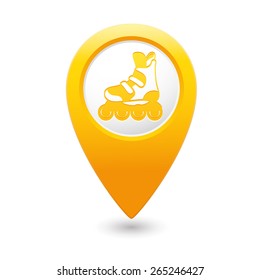 Yellow map pointer with roller skate boot icon.