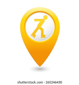 Yellow map pointer with roller skating icon.
