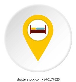 Yellow map pointer with symbol hotel or rest room icon in flat circle isolated vector illustration for web