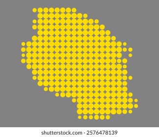 Yellow map of Tanzania on gray