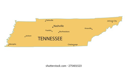 Yellow Map Tennessee Indication Largest Cities Stock Vector Royalty Free 275401523 Shutterstock 0676