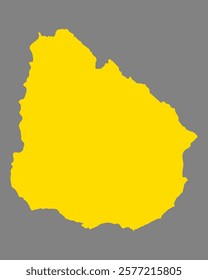 Yellow map of Uruguay on gray