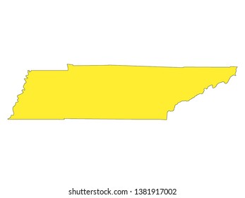 Yellow Map of US Federal State of Tennessee