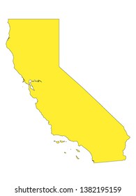 Yellow Map of US Federal State of California