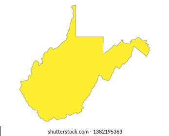 Yellow Map of US Federal State of West Virginia