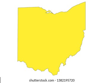 Yellow Map of US Federal State of Ohio