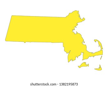 Yellow Map of US Federal State of Massachusetts