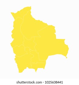 Yellow map-Bolivia map. Each city and border has separately for your infographics and earth template for website. Vector illustration eps 10.