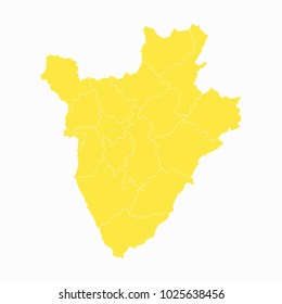 Yellow map-Burundi map. Each city and border has separately for your infographics and earth template for website. Vector illustration eps 10.