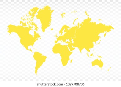 Yellow map-Continents map. Each city and border has separately for your infographics and earth template for website. Vector illustration eps 10.