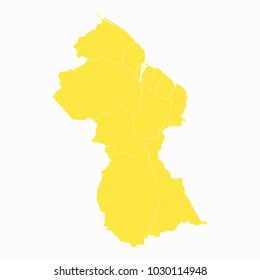 Yellow map-Guyana map. Each city and border has separately for your infographics and earth template for website. Vector illustration eps 10.