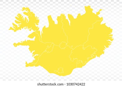 Yellow map-Iceland map. Each city and border has separately for your infographics and earth template for website. Vector illustration eps 10.