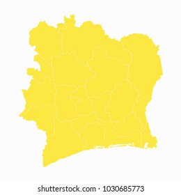 Yellow map-Ivory Coast map. Each city and border has separately for your infographics and earth template for website. Vector illustration eps 10.