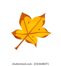 Yellow Maple Leaf Isolated. Autumn.  Vector Illustration in Cartoon Style. 