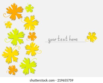 Yellow maple leaf on black. Vertical page design. Vector silhouette.  As page design element, for craft paper, scrapbook.