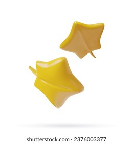 Yellow maple leaves set. 3D realistic glossy plastic autumn three dimensional decorative elements on white background.