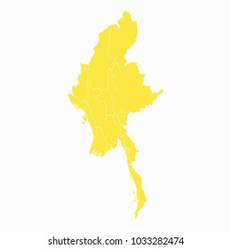 Yellow map-Myanmar map. Each city and border has separately for your infographics and earth template for website. Vector illustration eps 10.