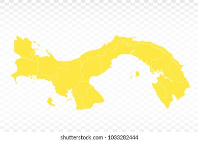 Yellow map-Panama map. Each city and border has separately for your infographics and earth template for website. Vector illustration eps 10.