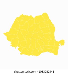 Yellow map-Romania map. Each city and border has separately for your infographics and earth template for website. Vector illustration eps 10.