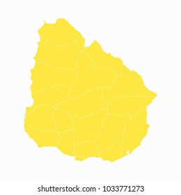 Yellow map-Uruguay map. Each city and border has separately for your infographics and earth template for website. Vector illustration eps 10.