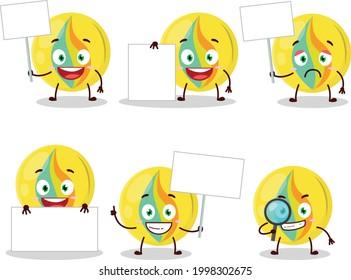 Yellow marbles cartoon character bring information board. Vector illustration